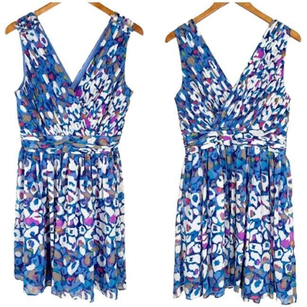 Matthew Williamson Summer Dress Size 10 Blue White Geometric Faux Wrap - Picture 3 of 9